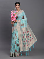Thumbnail for Astita Linen Cotton Sky Blue Saree