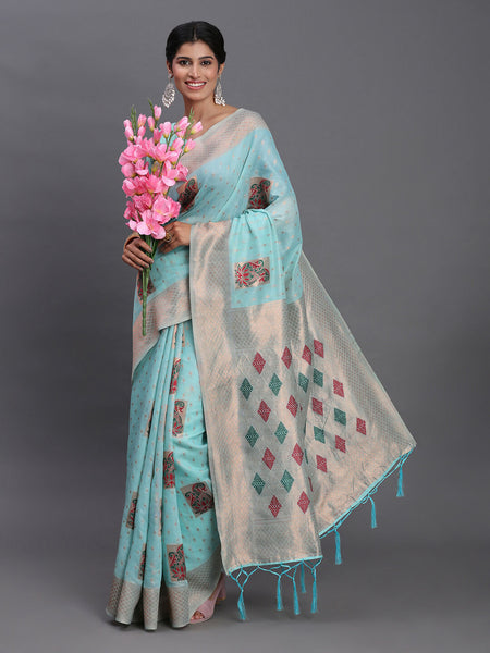 Astita Linen Cotton Sky Blue Saree