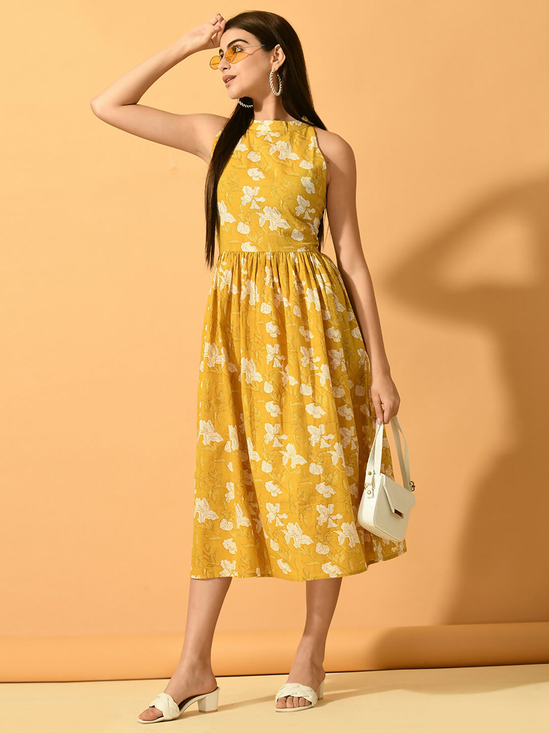 Myshka Women's Yellow Fit and Flare Party Dress - Distacart