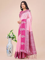 Thumbnail for Aanika Women Light Pink Linen Cotton Saree With UnStiched Blouse - Distacart