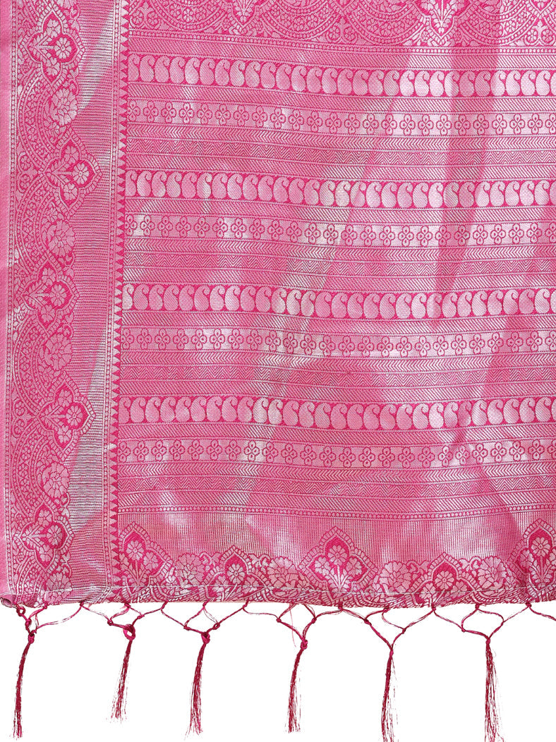 Aanika Women Light Pink Linen Cotton Saree With UnStiched Blouse - Distacart