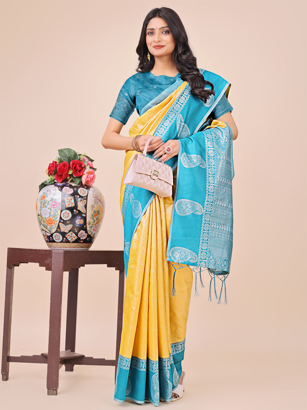 Aanika Women Yellow Linen Cotton Saree With UnStiched Blouse - Distacart