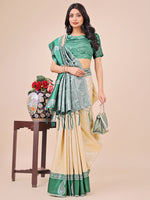 Thumbnail for Aanika Women Cream Linen Cotton Saree With UnStiched Blouse - Distacart