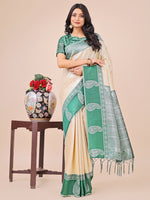 Thumbnail for Aanika Women Cream Linen Cotton Saree With UnStiched Blouse - Distacart