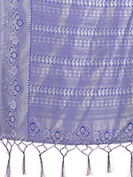 Thumbnail for Aanika Women Sky Blue Linen Cotton Saree With UnStiched Blouse - Distacart