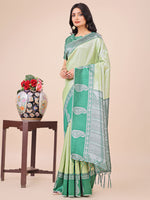 Thumbnail for Aanika Women Light Green Linen Cotton Saree With UnStiched Blouse - Distacart