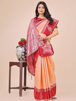 Thumbnail for Aanika Women Peach Linen Cotton Saree With UnStiched Blouse - Distacart
