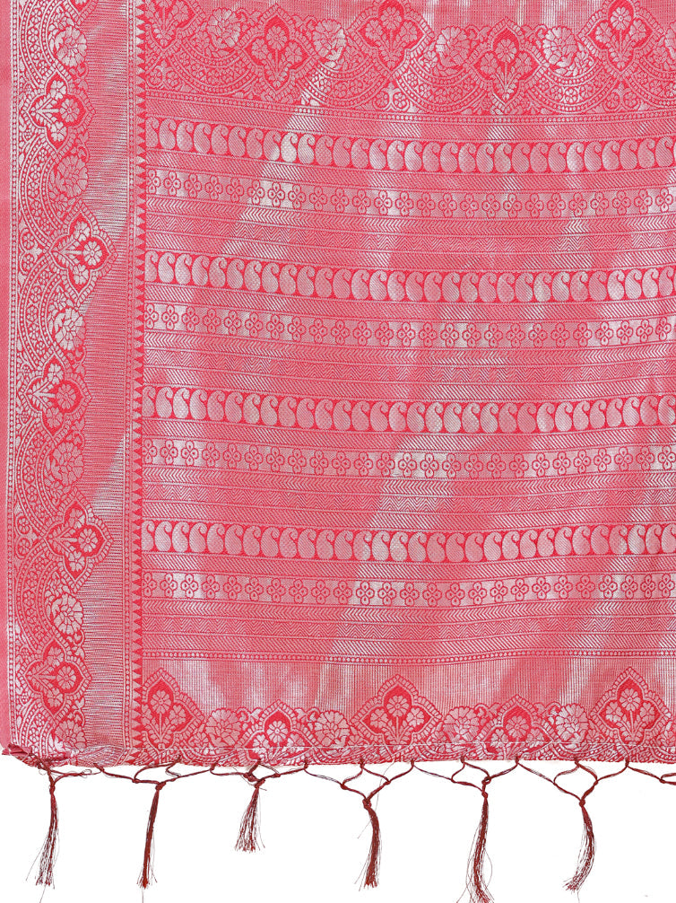 Aanika Women Peach Linen Cotton Saree With UnStiched Blouse - Distacart