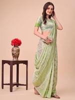 Thumbnail for Aanika Women Light Green Cotton Saree With UnStiched Blouse - Distacart