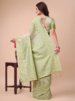Thumbnail for Aanika Women Light Green Cotton Saree With UnStiched Blouse - Distacart