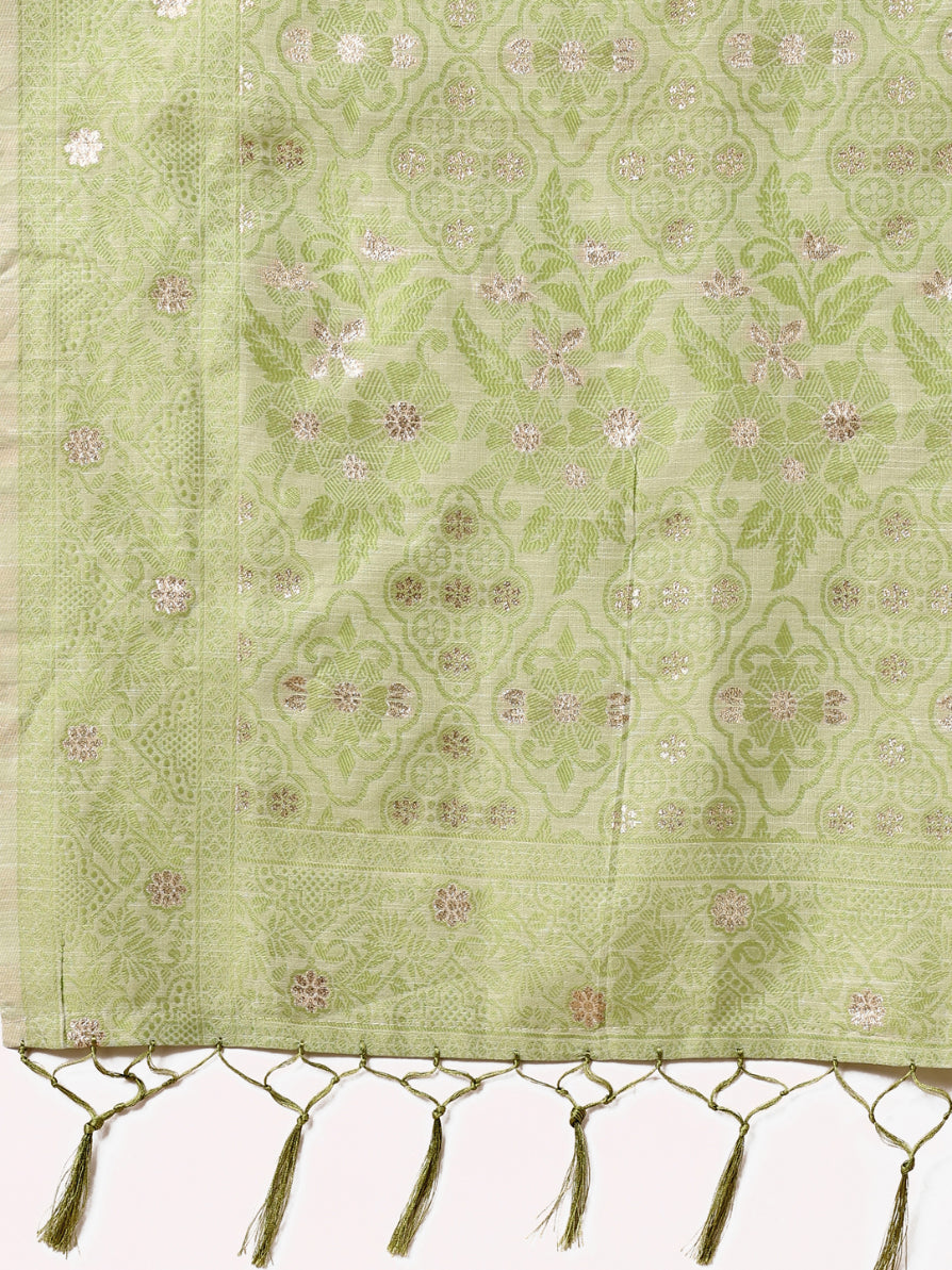 Aanika Women Light Green Cotton Saree With UnStiched Blouse - Distacart