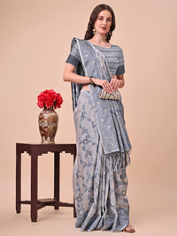 Thumbnail for Aanika Women Grey Cotton Saree With UnStiched Blouse