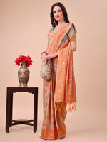 Thumbnail for Aanika Women Orange Cotton Saree With UnStiched Blouse - Distacart