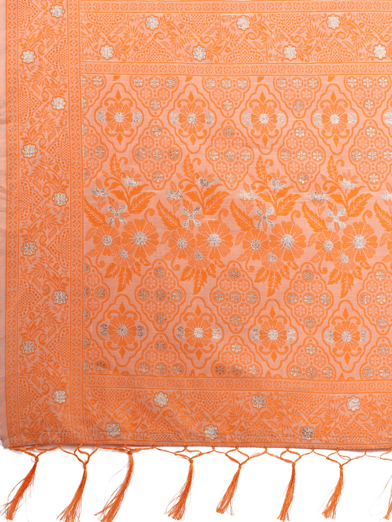 Aanika Women Orange Cotton Saree With UnStiched Blouse - Distacart