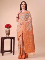 Thumbnail for Aanika Women Orange Cotton Saree With UnStiched Blouse - Distacart