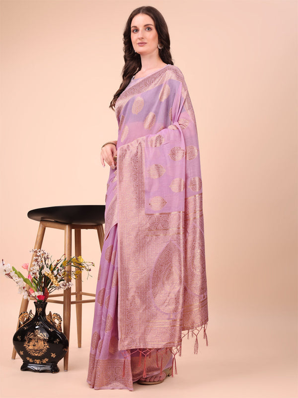 Aanika Women Light Pink Cotton Saree With UnStiched Blouse - Distacart
