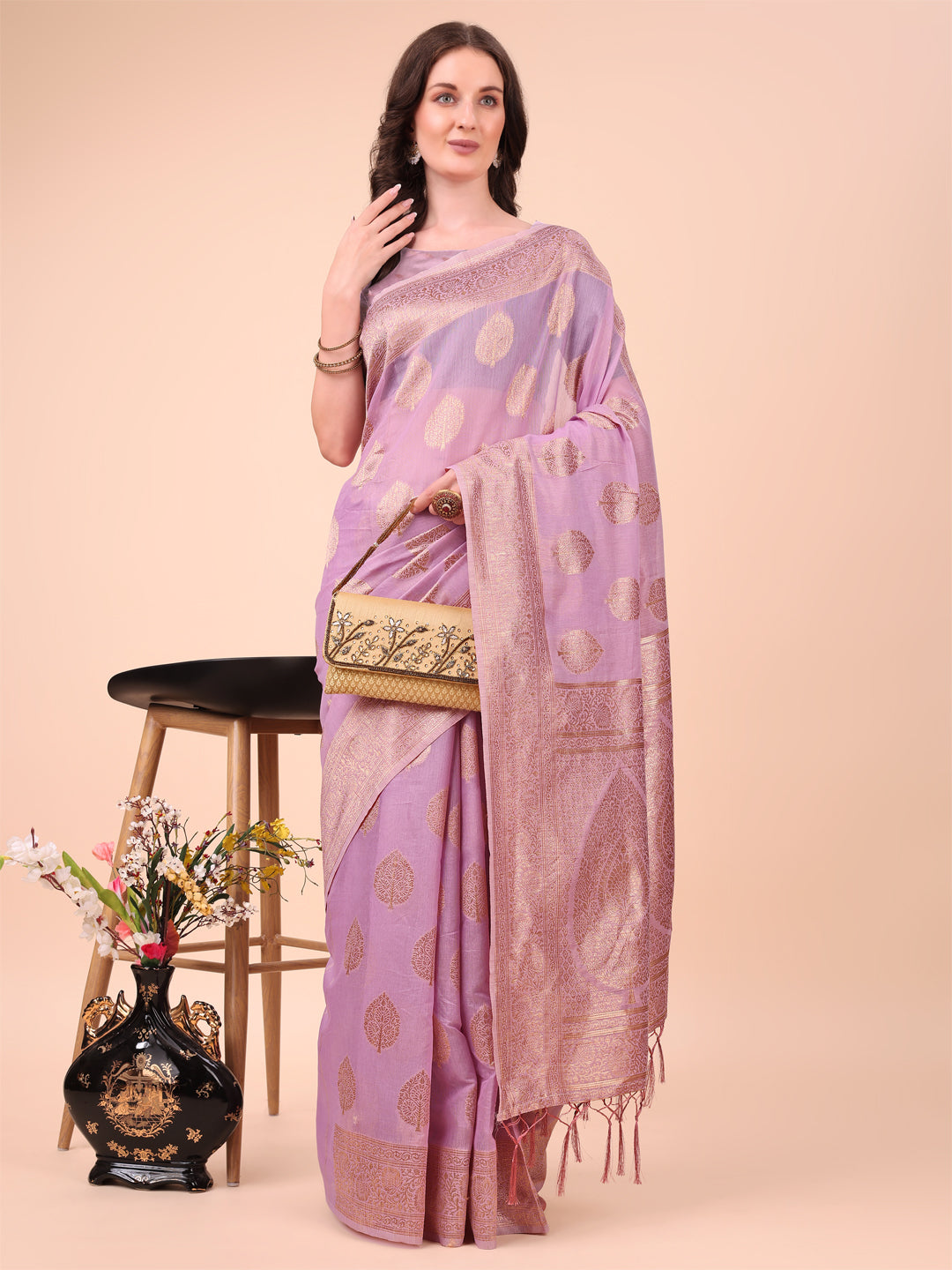 Aanika Women Light Pink Cotton Saree With UnStiched Blouse - Distacart