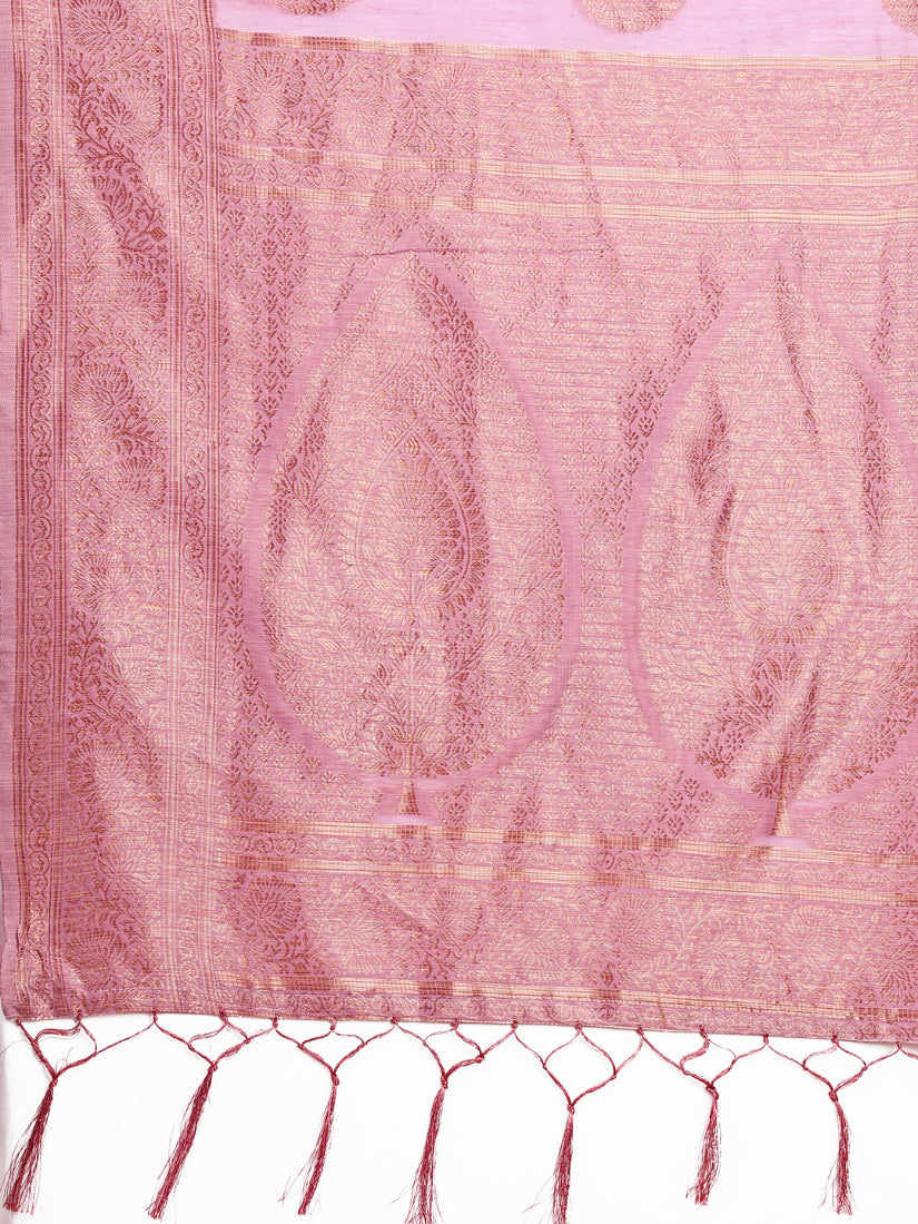 Aanika Women Light Pink Cotton Saree With UnStiched Blouse - Distacart