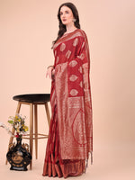 Thumbnail for Aanika Women Maroon Cotton Saree With UnStiched Blouse - Distacart