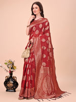 Thumbnail for Aanika Women Maroon Cotton Saree With UnStiched Blouse - Distacart