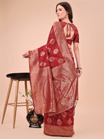 Thumbnail for Aanika Women Maroon Cotton Saree With UnStiched Blouse - Distacart