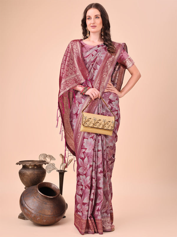 Aanika Women Magenta Cotton Saree With UnStiched Blouse - Distacart