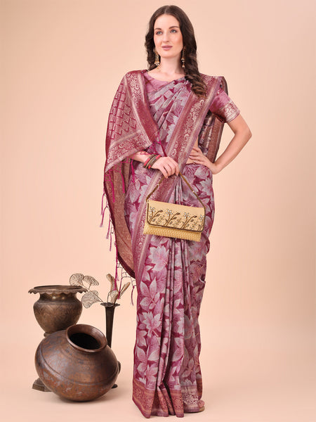 Aanika Women Magenta Cotton Saree With UnStiched Blouse - Distacart