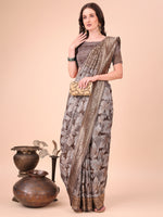Thumbnail for Aanika Women Brown Cotton Saree With UnStiched Blouse - Distacart