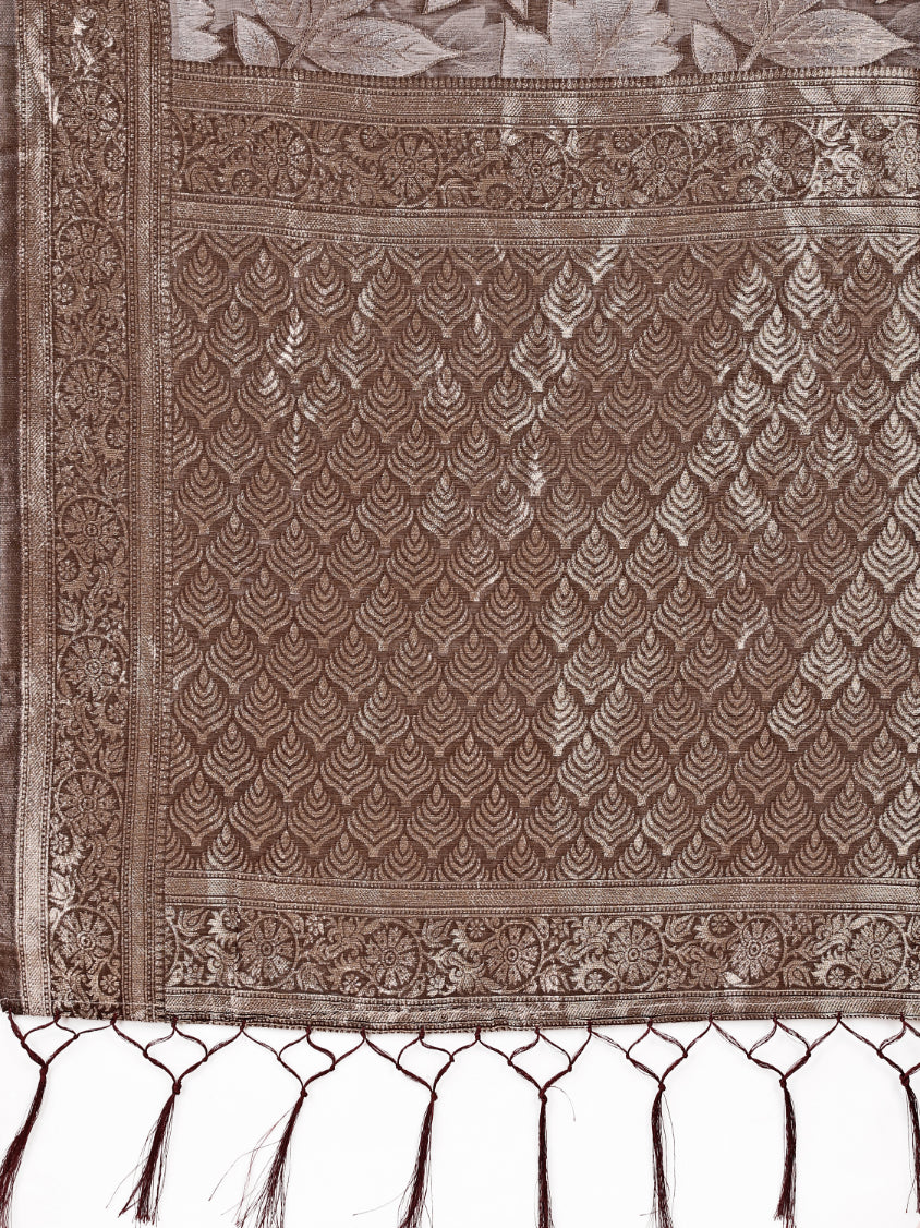 Aanika Women Brown Cotton Saree With UnStiched Blouse - Distacart