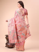 Thumbnail for Aanika Women Pink Linen Cotton Saree With UnStiched Blouse - Distacart
