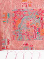 Thumbnail for Aanika Women Pink Linen Cotton Saree With UnStiched Blouse - Distacart