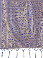 Thumbnail for Aanika Women Blue Linen Cotton Saree With UnStiched Blouse - Distacart