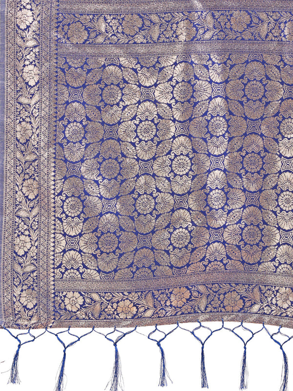 Aanika Women Blue Linen Cotton Saree With UnStiched Blouse - Distacart