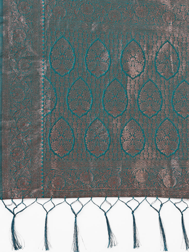 Aanika Women Turquoise Lichi Silk Saree With UnStiched Blouse - Distacart