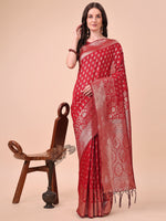 Thumbnail for Aanika Women Red Lichi Silk Saree With UnStiched Blouse - Distacart