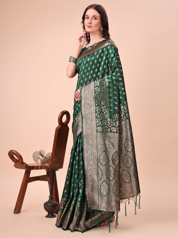 Aanika Women Green Lichi Silk Saree With UnStiched Blouse - Distacart