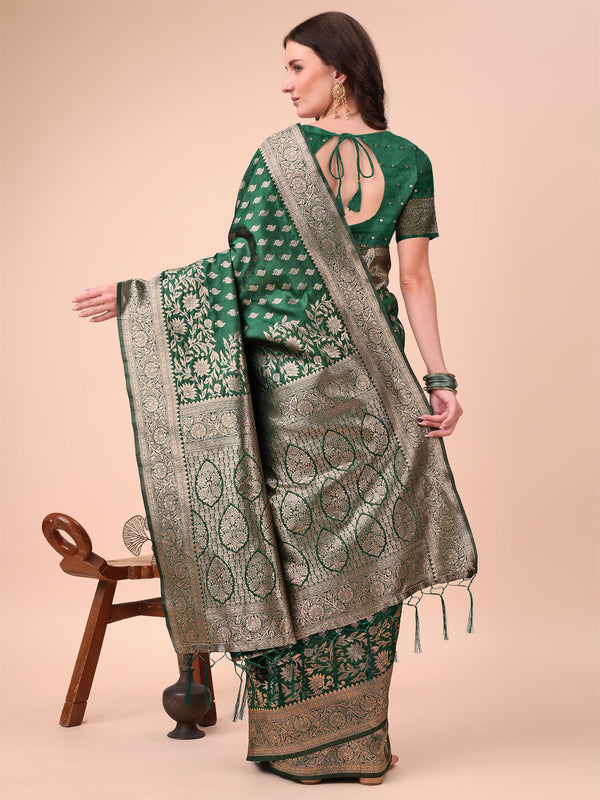 Aanika Women Green Lichi Silk Saree With UnStiched Blouse - Distacart