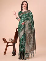 Thumbnail for Aanika Women Green Lichi Silk Saree With UnStiched Blouse - Distacart