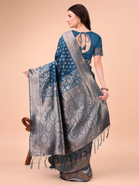 Thumbnail for Aanika Women Blue Lichi Silk Saree With UnStiched Blouse
