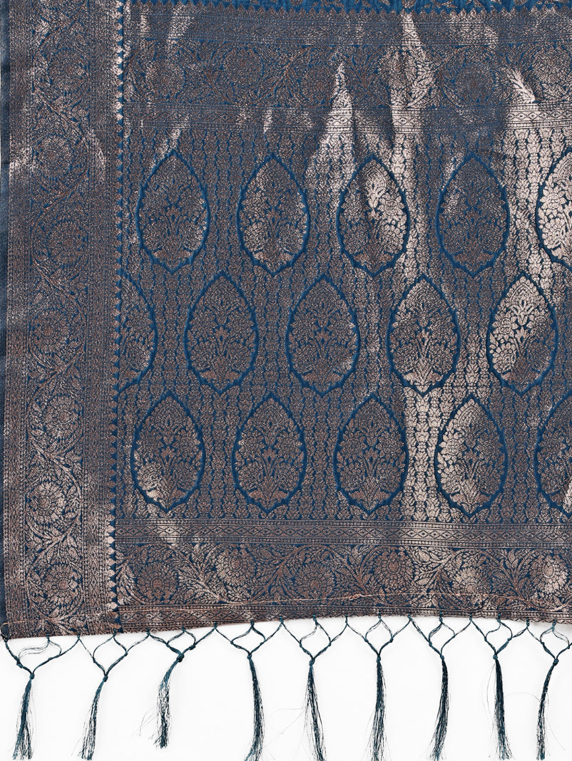 Aanika Women Blue Lichi Silk Saree With UnStiched Blouse