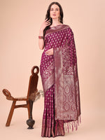 Thumbnail for Aanika Women Purple Lichi Silk Saree With UnStiched Blouse - Distacart