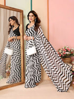 Thumbnail for Partywear Designer Black & White Georgette Fancy Saree - Satrangi - Distacart