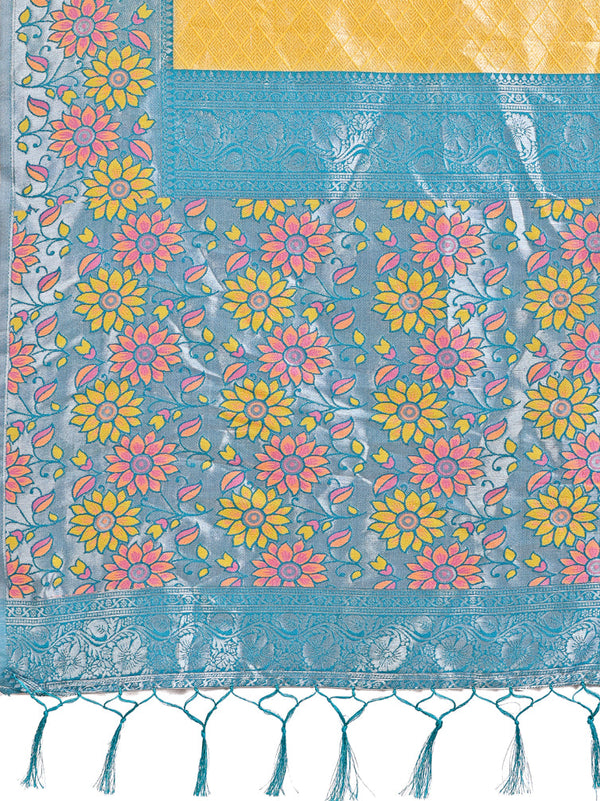 Aanika Women Yellow Lichi Silk Saree With UnStiched Blouse - Distacart