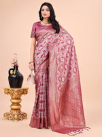 Thumbnail for Aanika Women Pink Cotton Saree With UnStiched Blouse - Distacart