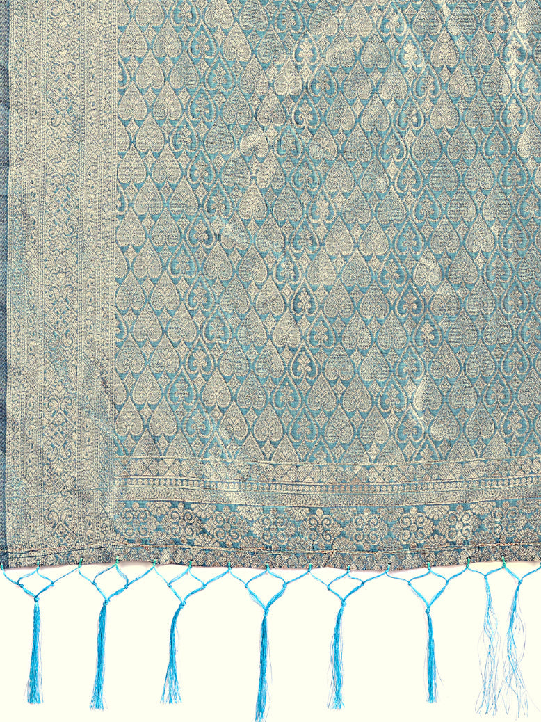 Aanika Women Sky Blue Cotton Saree With UnStiched Blouse - Distacart