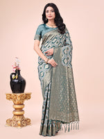 Thumbnail for Aanika Women Green Cotton Saree With UnStiched Blouse - Distacart