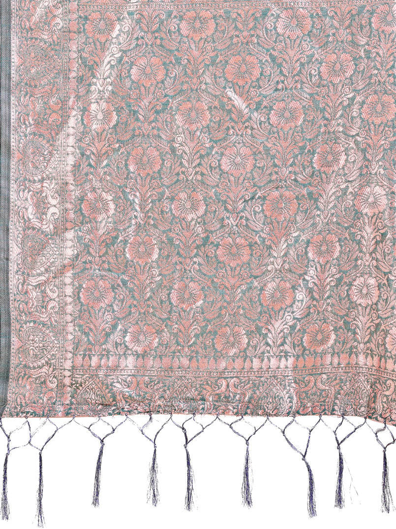 Aanika Women Teal Linen Cotton Saree With UnStiched Blouse - Distacart