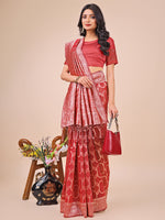 Thumbnail for Aanika Women Red Linen Cotton Saree With UnStiched Blouse - Distacart