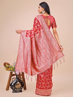Thumbnail for Aanika Women Red Linen Cotton Saree With UnStiched Blouse - Distacart