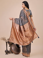 Thumbnail for Aanika Women Grey Linen Cotton Saree With UnStiched Blouse - Distacart